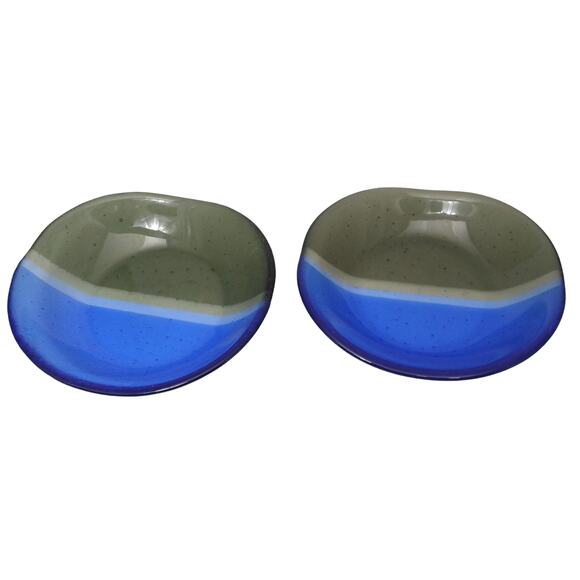 Vtg Eric J Roush Rosenthal Art Glass Blue And Gray Bowls